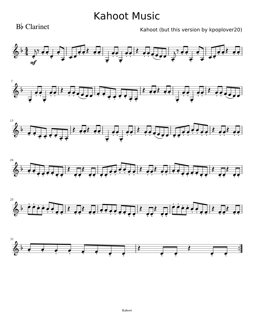 Kahoot Music (Bb Clarinet) Sheet music for Clarinet | Download free in