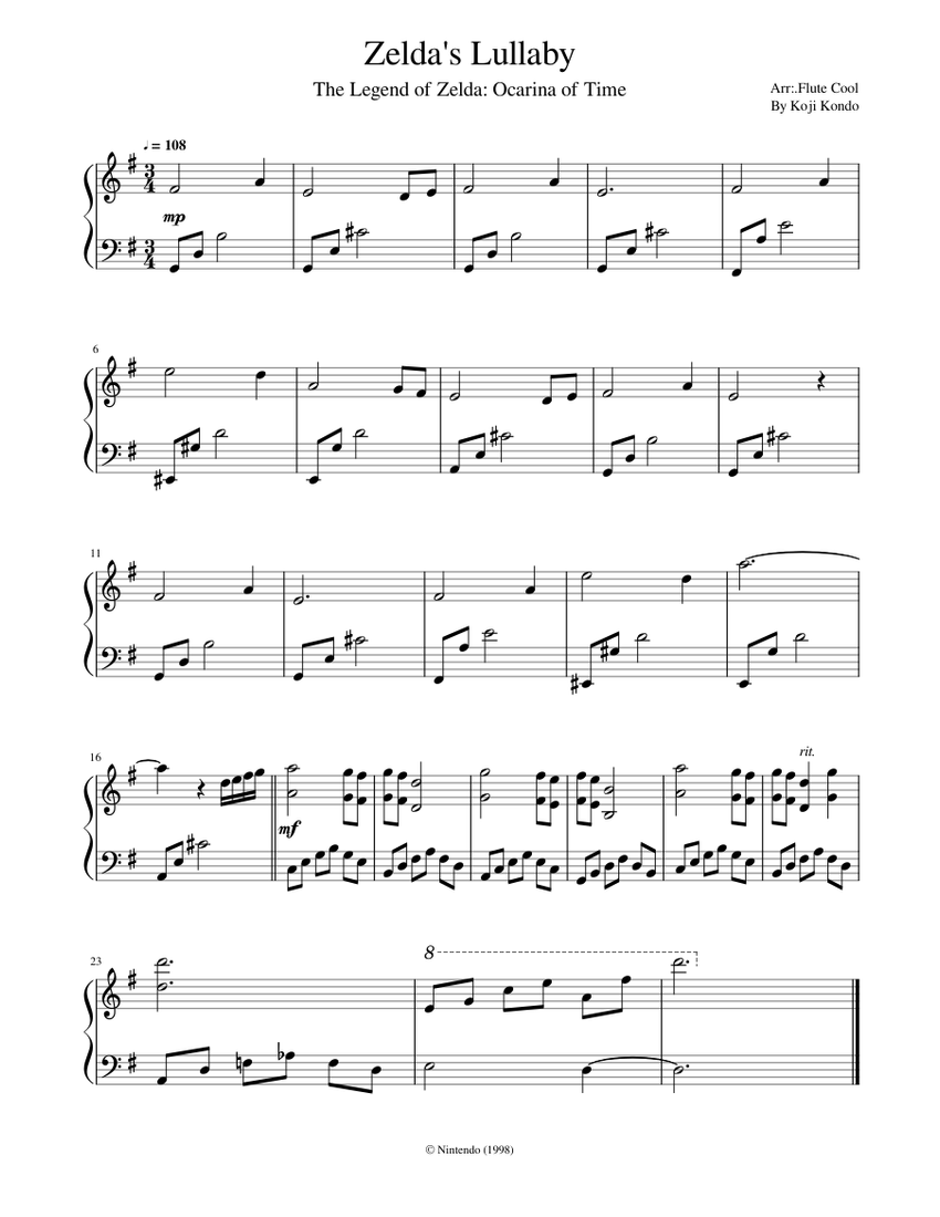 Zelda's Lullaby Sheet music for Piano | Download free in PDF or MIDI