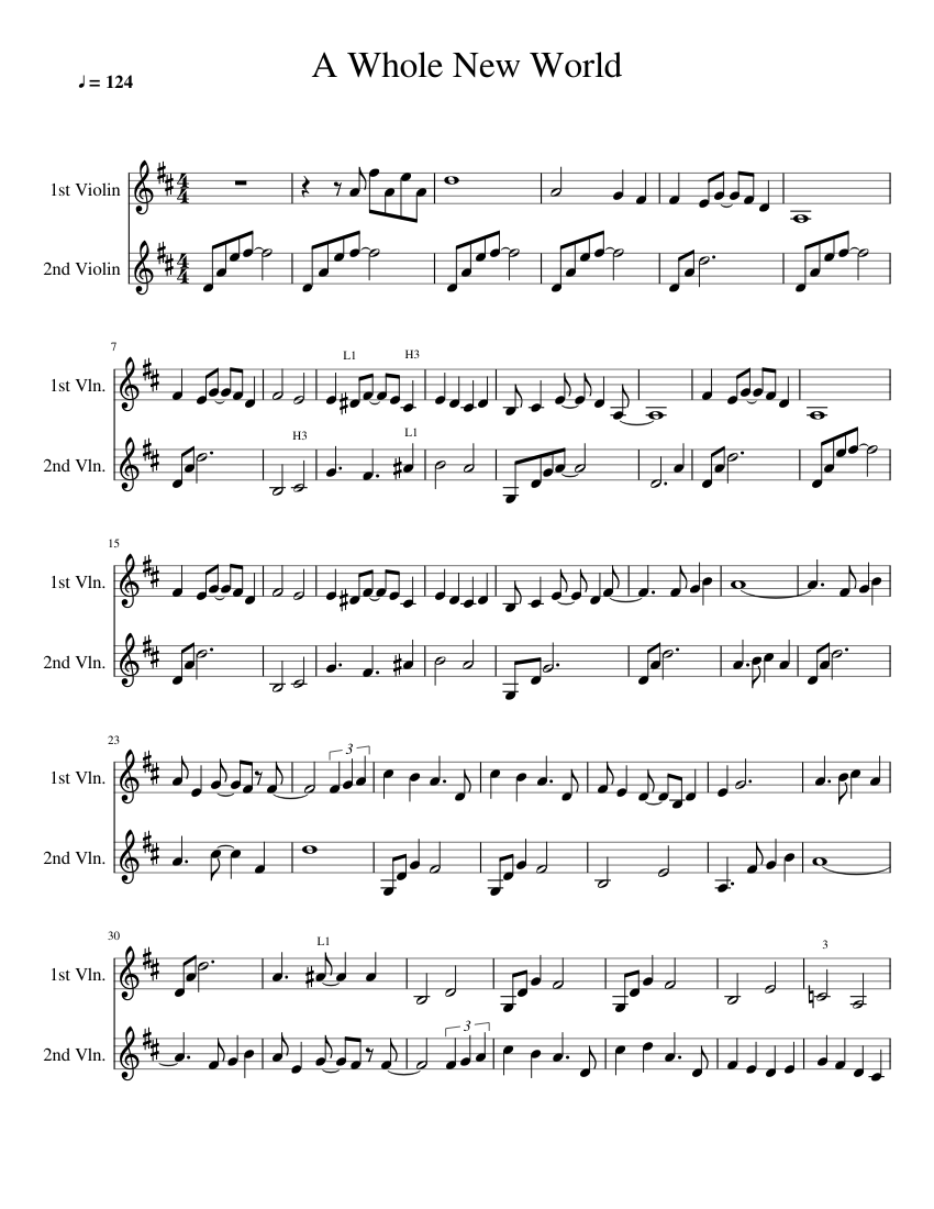 A Whole New World sheet music for Violin download free in PDF or MIDI