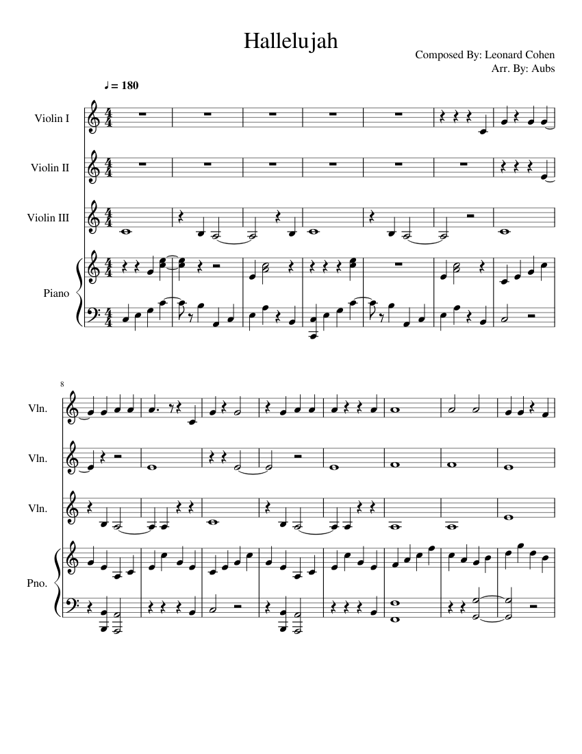 Hallelujah sheet music for Violin, Piano download free in PDF or MIDI