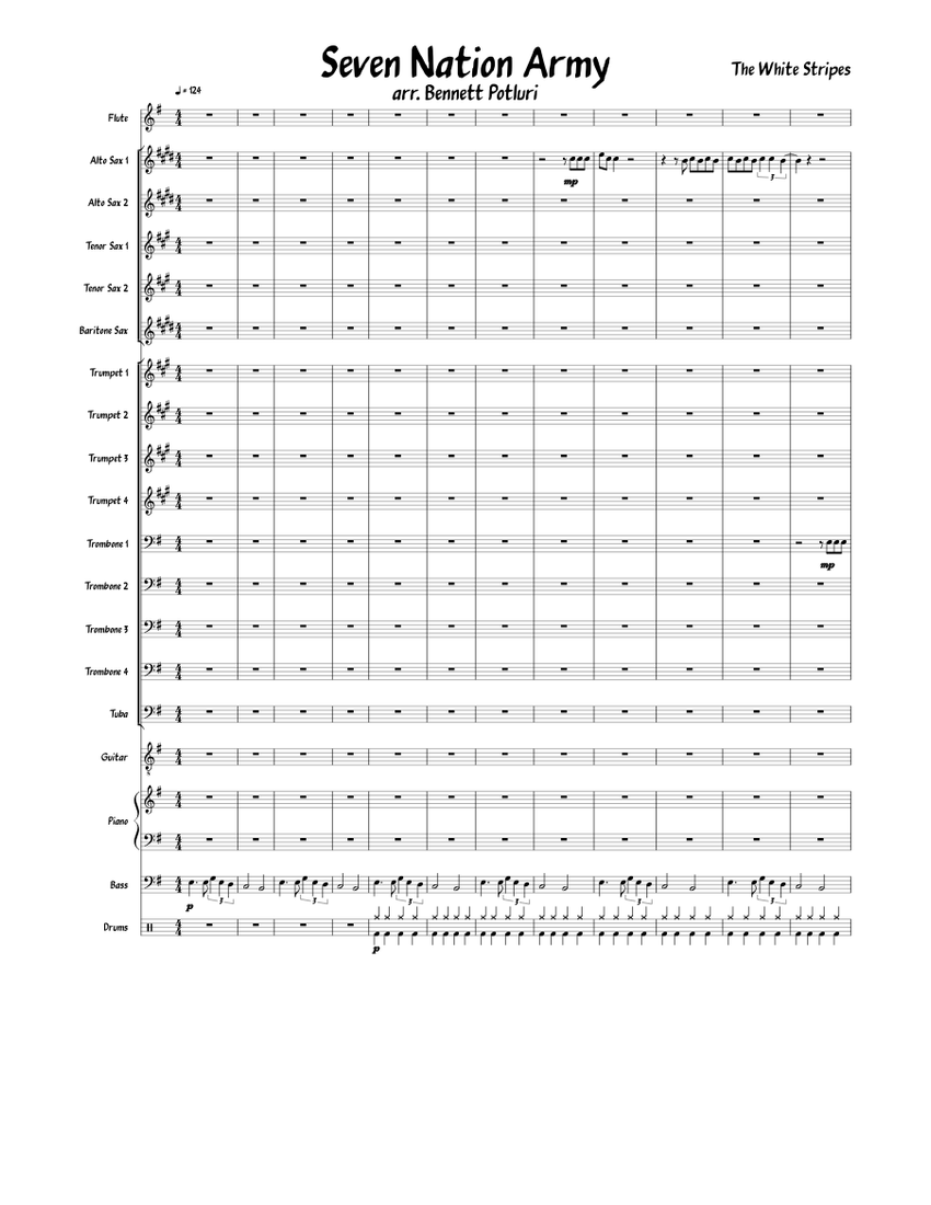 Seven Nation Army Sheet music for Flute, Piano, Alto Saxophone, Tenor