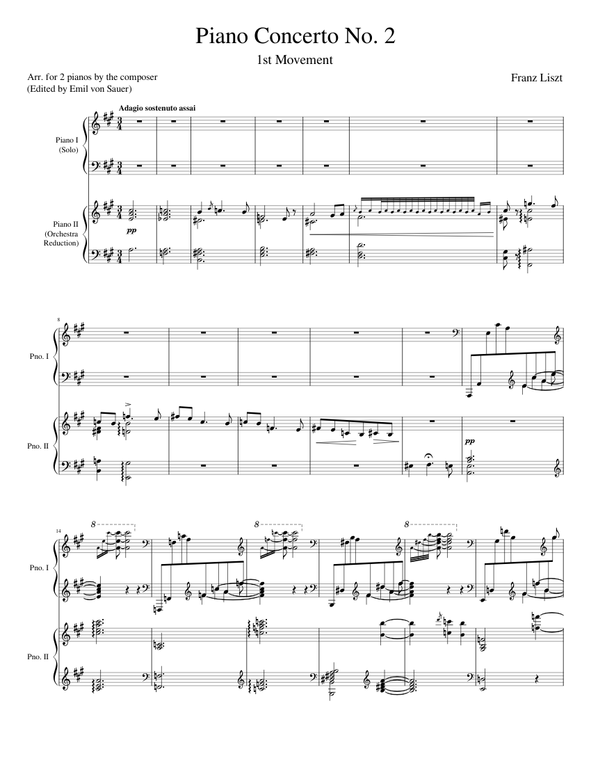 Liszt Piano Concerto No. 2 (1st Mvmt) Arr. for 2 pianos) Sheet music ...