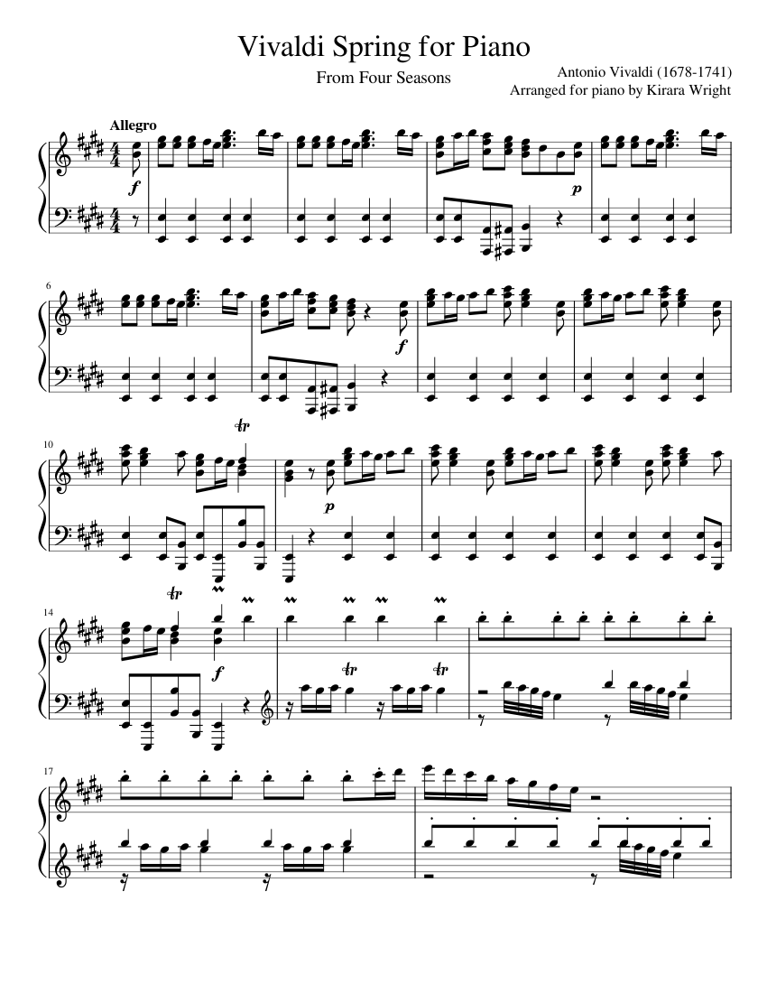 Vivaldi Spring for Piano Sheet music for Piano (Solo) | Musescore.com