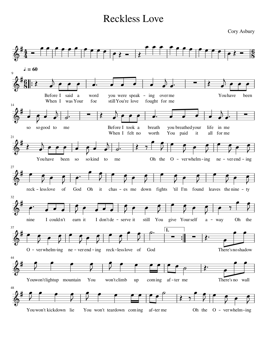 Reckless Love Sheet Music For Violin Download Free In Pdf Or Midi 