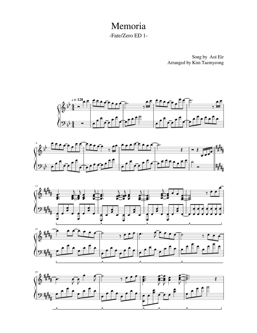 Memoria Fate Zero Ed 1 Sheet Music For Piano Solo Musescore Com