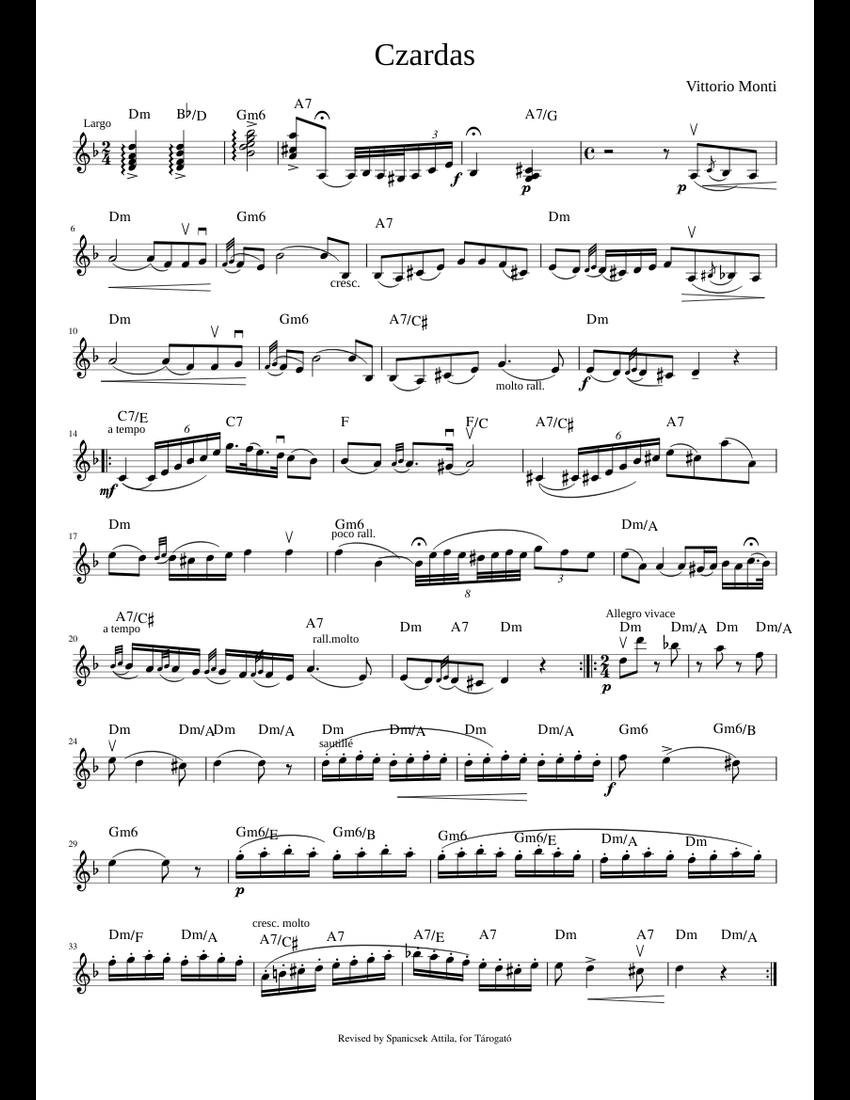 Czardas with Chords 2.9.19 sheet music for Violin download free in PDF