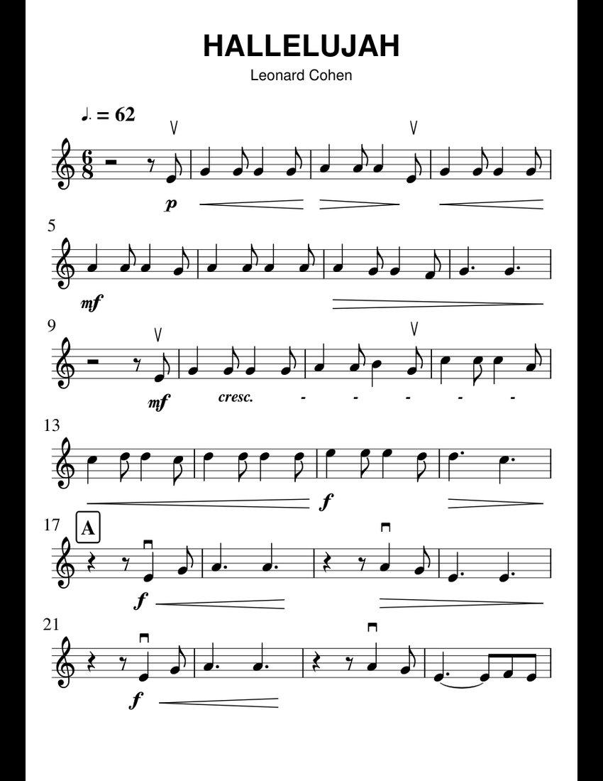 HALLELUJAH for violin Solo sheet music for Violin download free in PDF