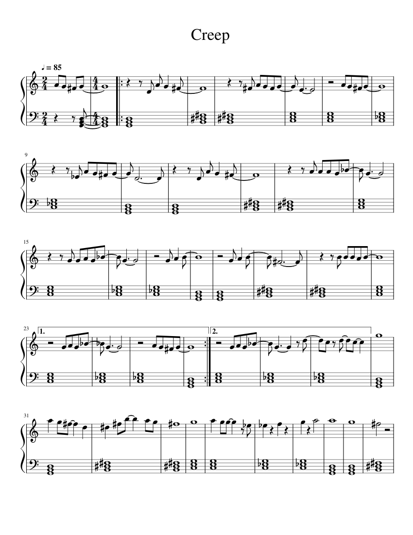 Creep - Piano Arrengement Sheet music for Piano | Download free in PDF
