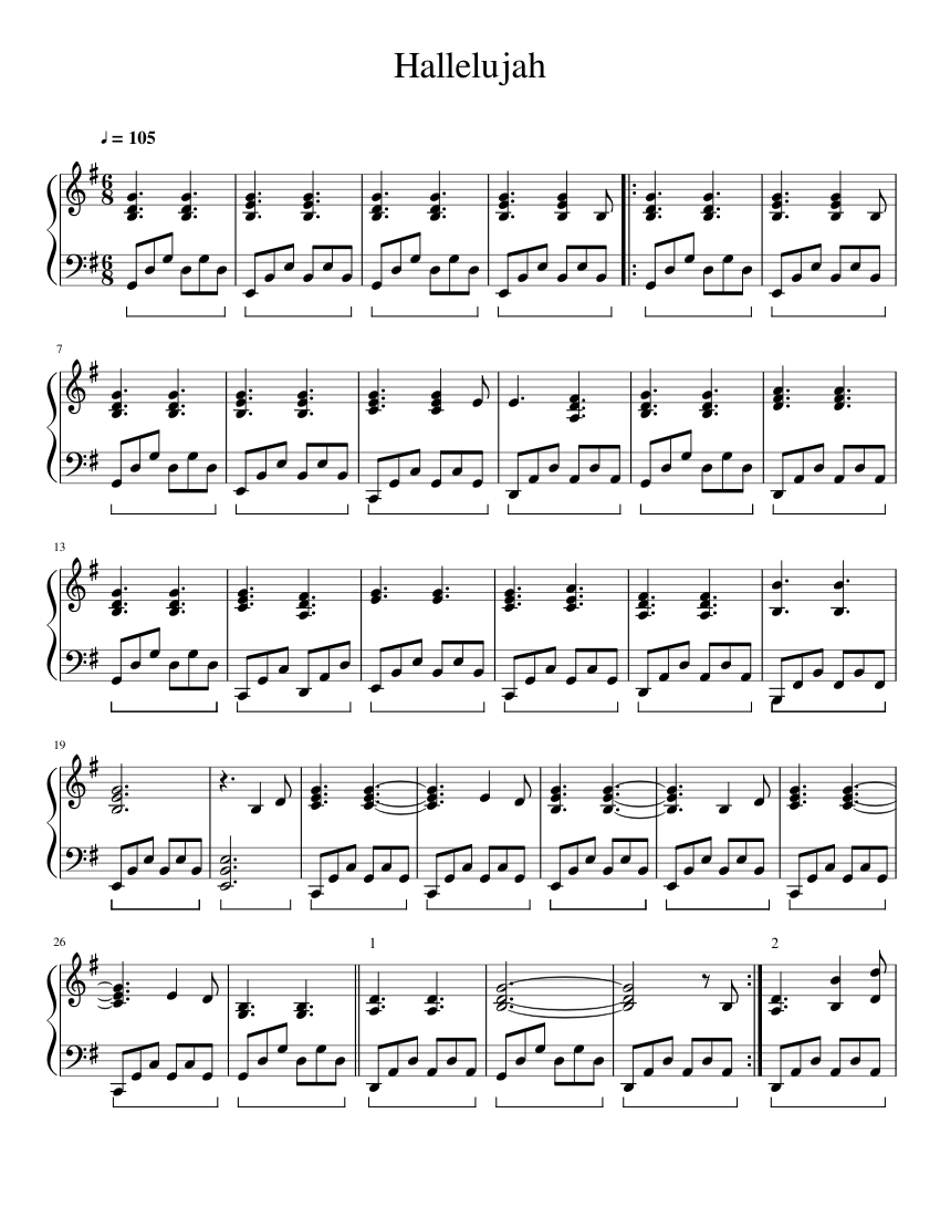 Hallelujah Sheet Music For Piano Solo 