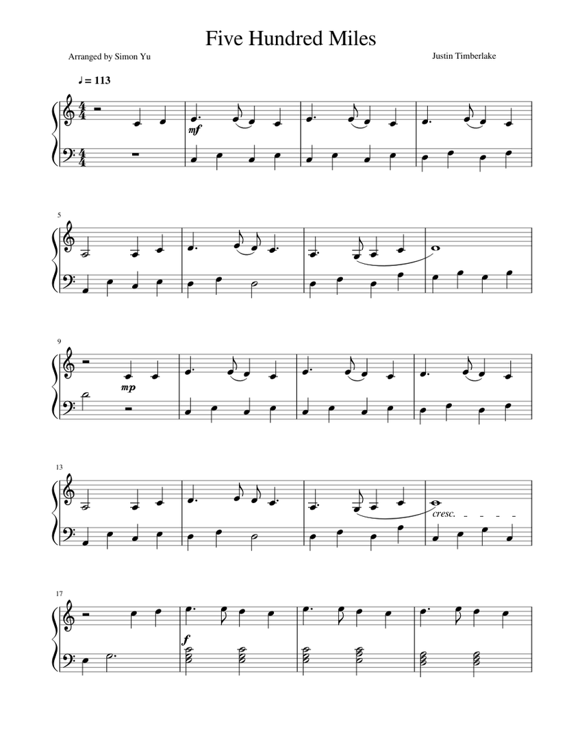 Five Hundred Miles Sheet Music For Piano Solo Musescore Five hundred miles sheet music for piano solo musescore