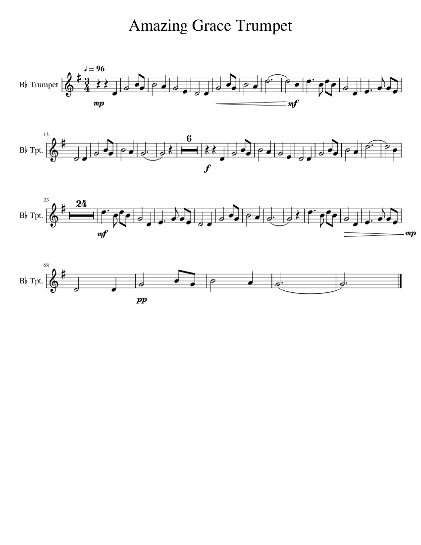 Amazing Grace Trumpet Sheet music for Piano, Trumpet | Download free in PDF or MIDI | Musescore.com