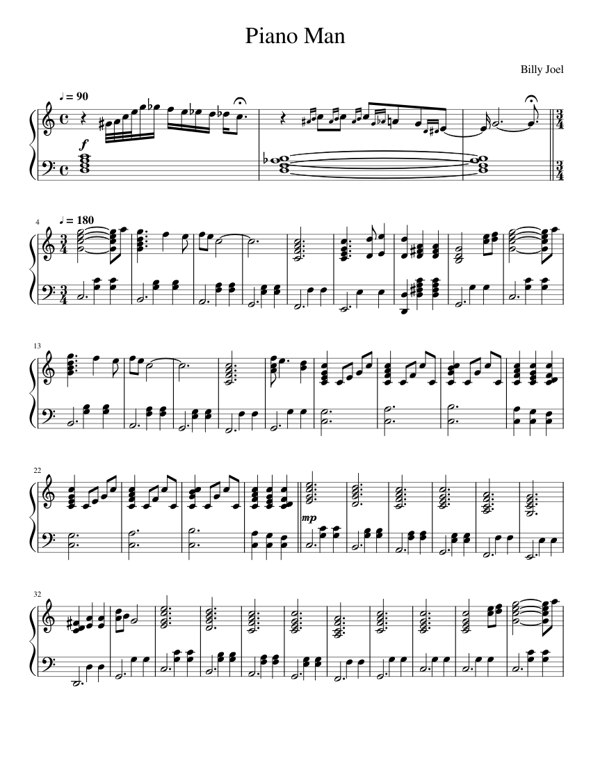 Piano Man Sheet music for Piano (Solo) | Musescore.com