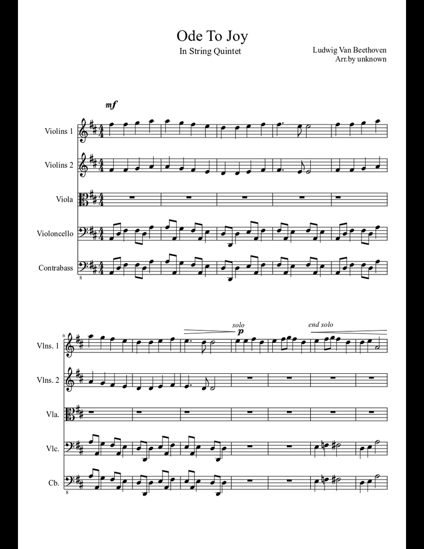 Ode To Joy sheet music download free in PDF or MIDI