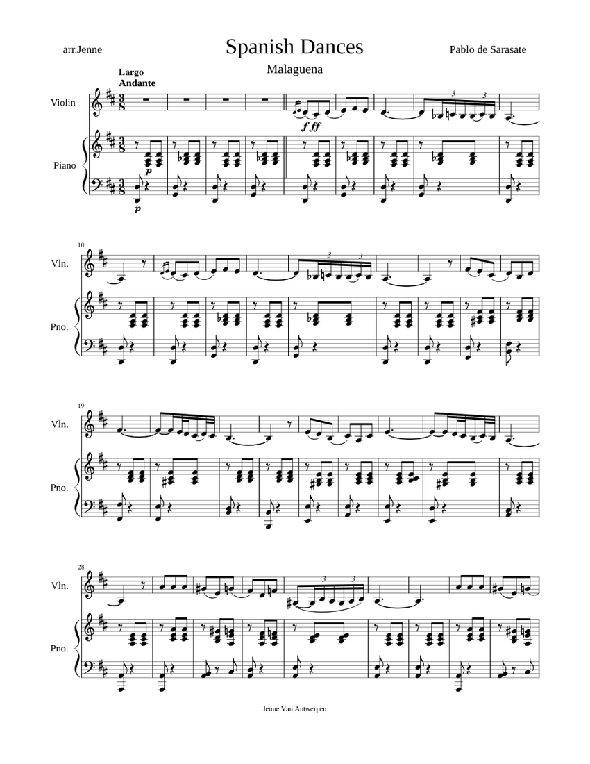 Malagueña Sarasate Sheet music for Violin, Piano | Download free in PDF