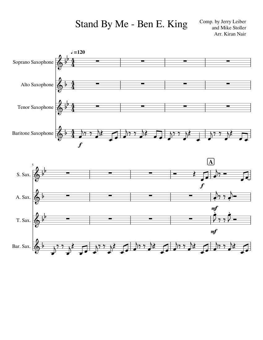 Stand By Me Sheet music for Soprano Saxophone, Alto Saxophone, Tenor