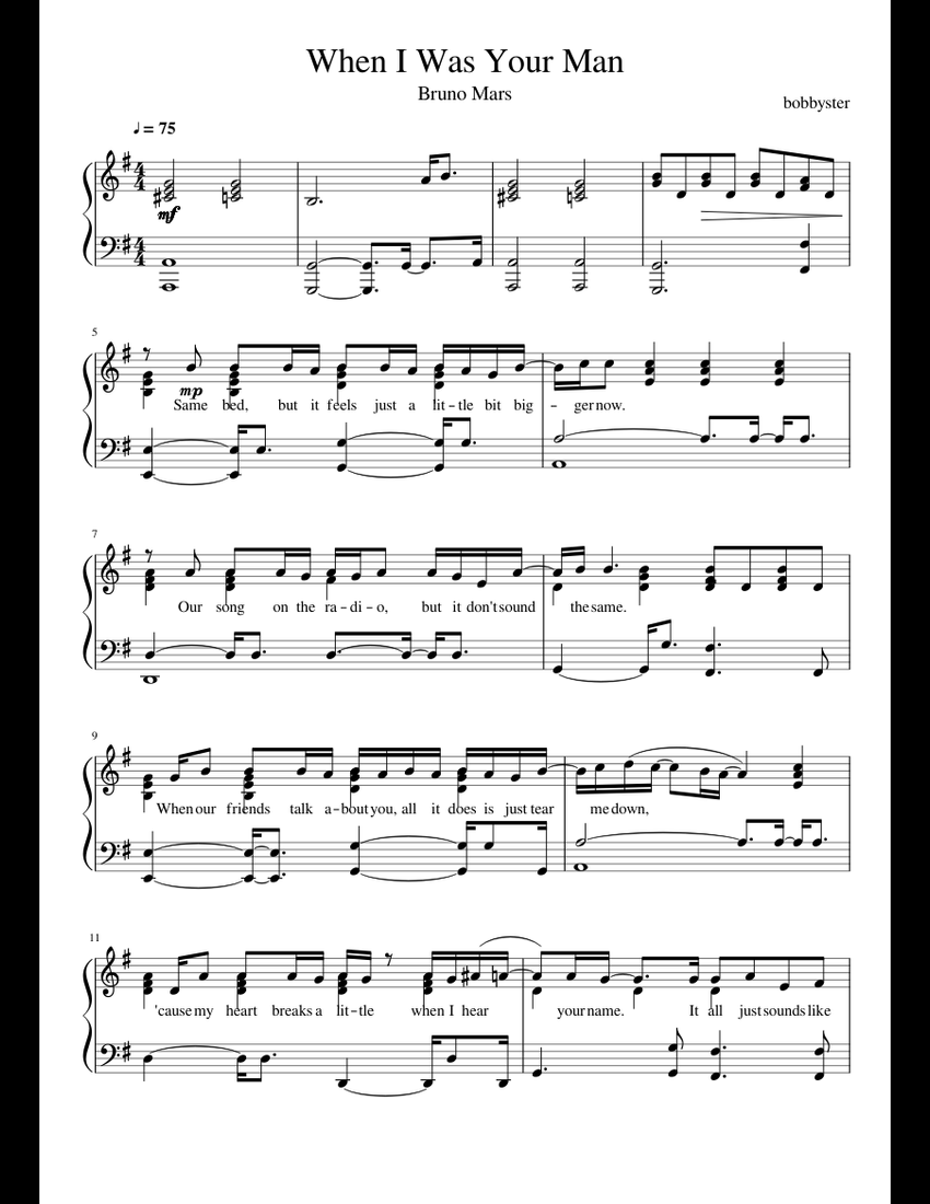 When I Was Your Man - Piano Solo sheet music for Piano download free in
