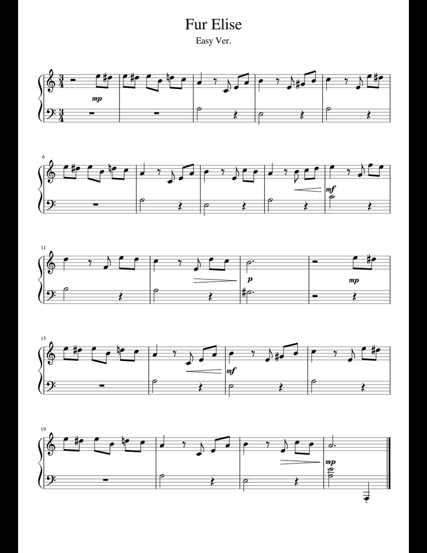 Fur Elise (Easy Piano) sheet music for Piano download free in PDF or MIDI