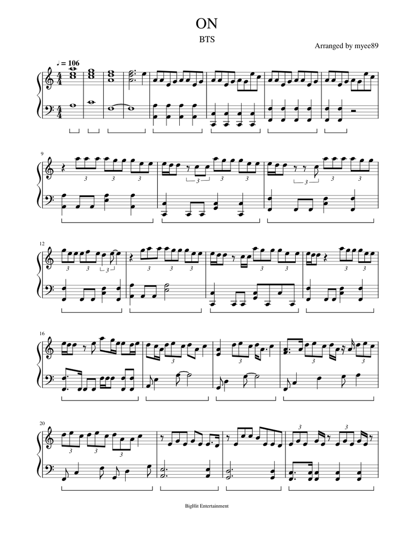 BTS (방탄소년단) - ON Sheet music for Piano | Download free in PDF or MIDI