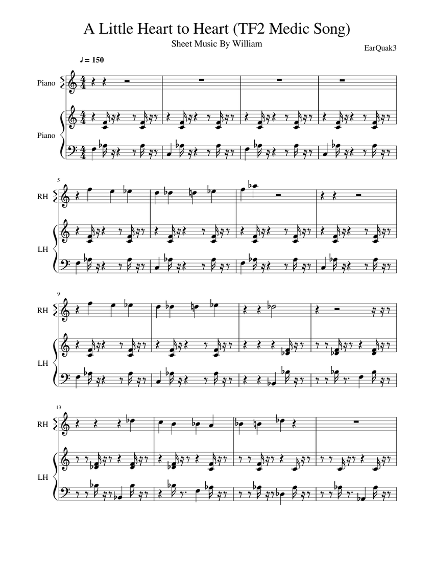 A Little Heart To Heart Tf2 Medic Song Sheet Music For Piano - tf2 theme roblox id