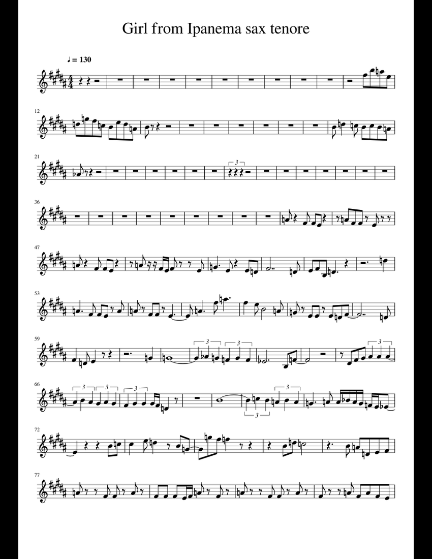 Girl from Ipanema sax tenore sheet music for Tenor Saxophone download