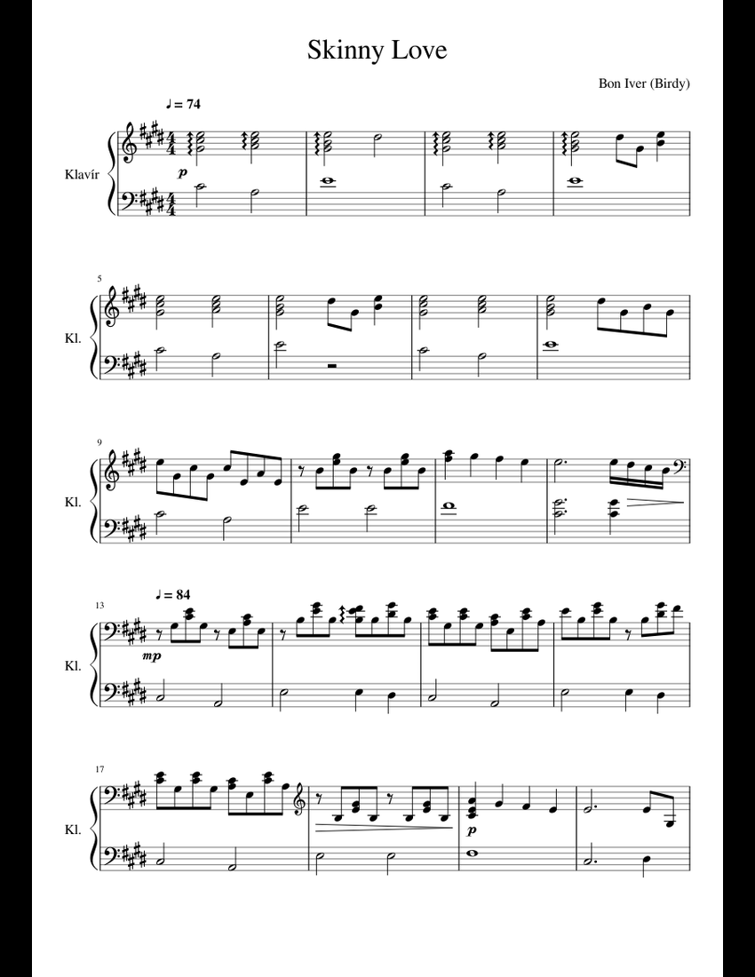 Skinny Love sheet music for Piano download free in PDF or MIDI