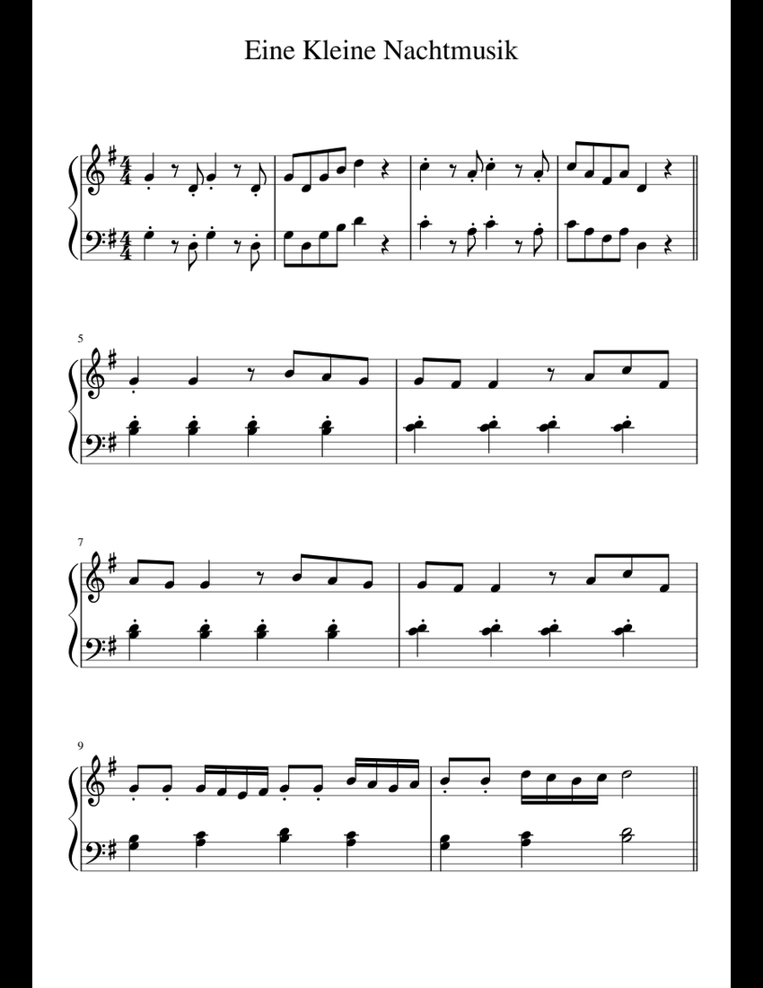 Eine Kleine Nachtmusik sheet music for Piano download free in PDF or MIDI
