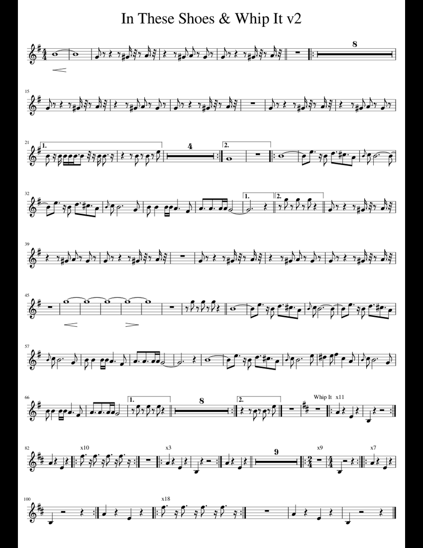 In These Shoes & Whip It v3 sheet music for Piano download free in PDF ...