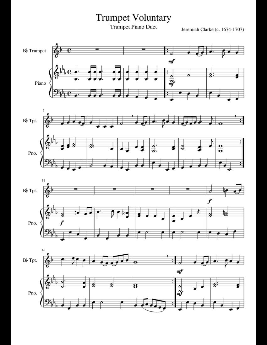 Trumpet Voluntary sheet music for Piano, Trumpet download free in PDF