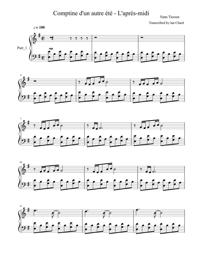Amelie Sheet music for Piano | Download free in PDF or MIDI | Musescore.com