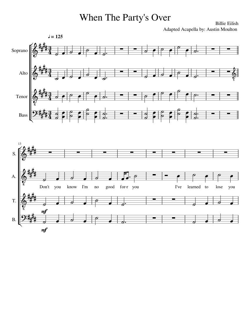 When The Party's Over Acapella sheet music for Bass