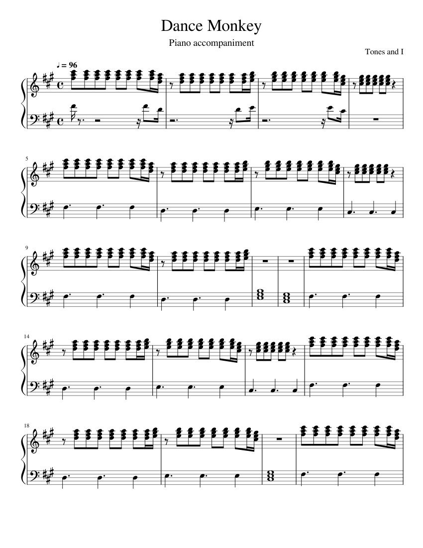 Dance Monkey Sheet music for Piano | Download free in PDF or MIDI
