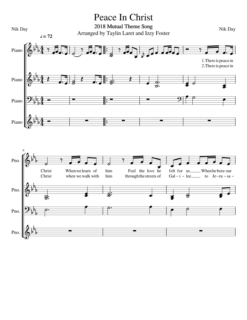 Peace In Christ updated2 sheet music for Piano download free in PDF or MIDI