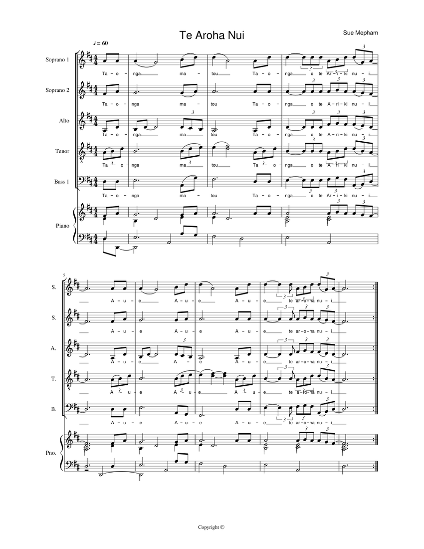 Te Aroha Nui copy Sheet music for Bass, Piano (Solo)
