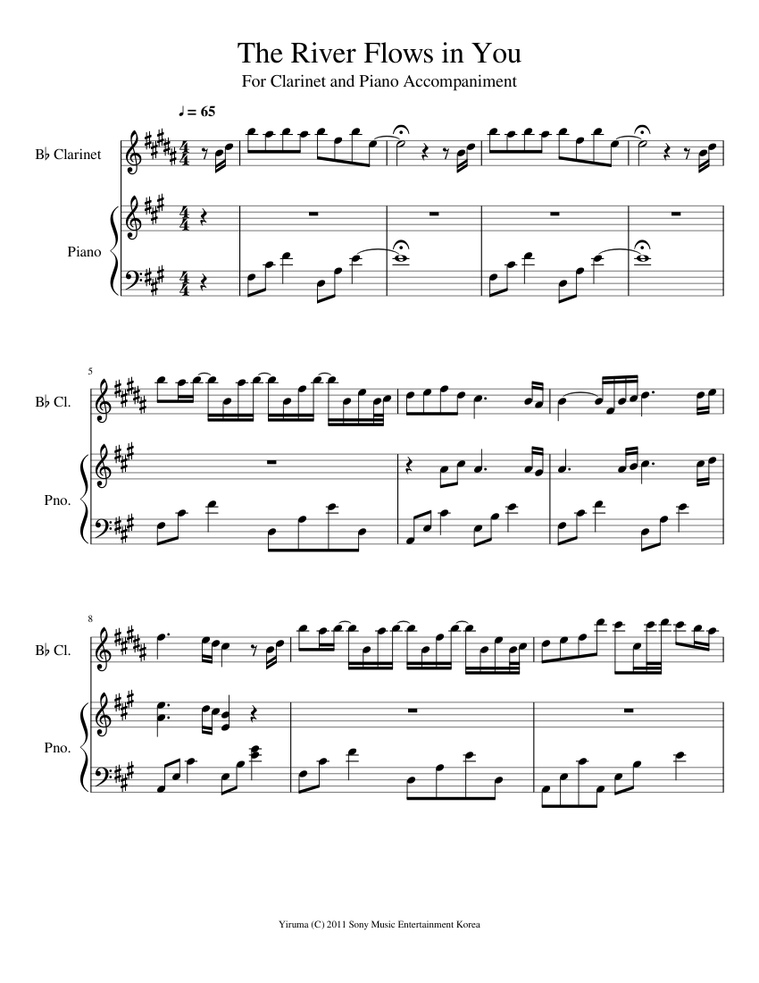 The River Flows in You for Clarinet and Piano Sheet music for Piano