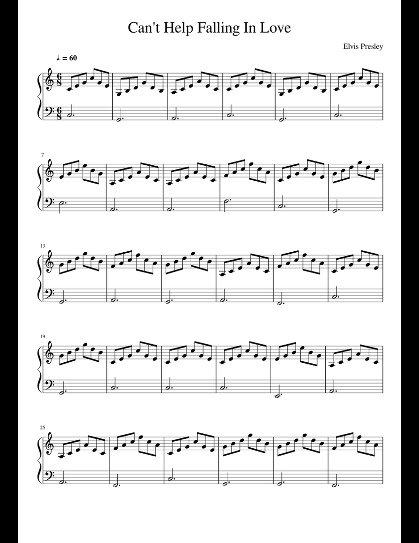 Can't Help Falling In Love sheet music for Piano download free in PDF