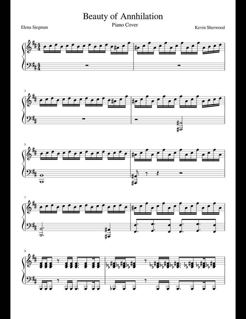 Beauty of Annhilation sheet music for Piano download free in PDF or MIDI