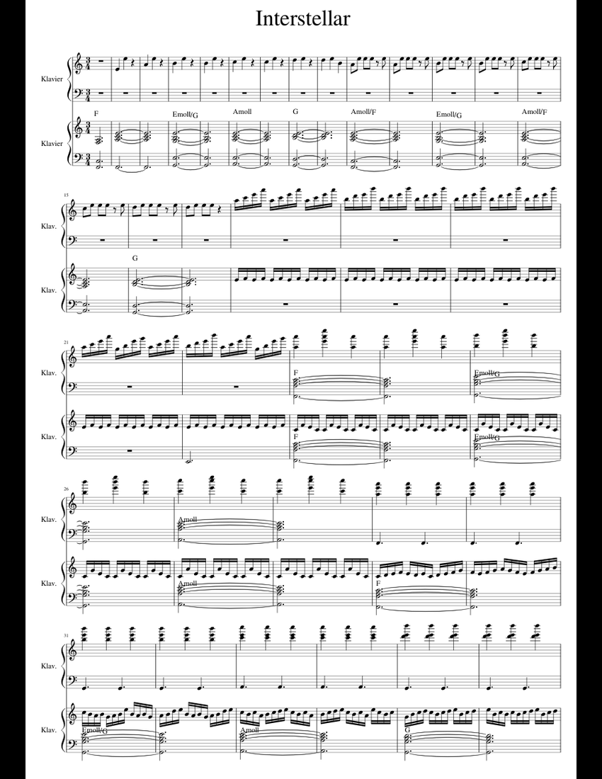 Interstellar - Main Theme sheet music for Piano download free in PDF or