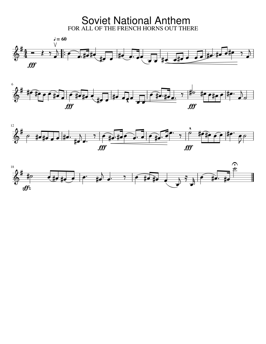 Soviet National Anthem Sheet music for French Horn Download free in