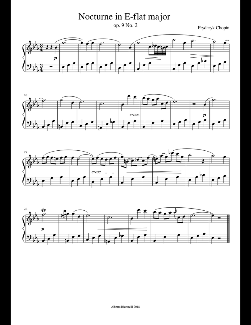 Nocturne in E flat major (semplificated) sheet music for Piano download ...