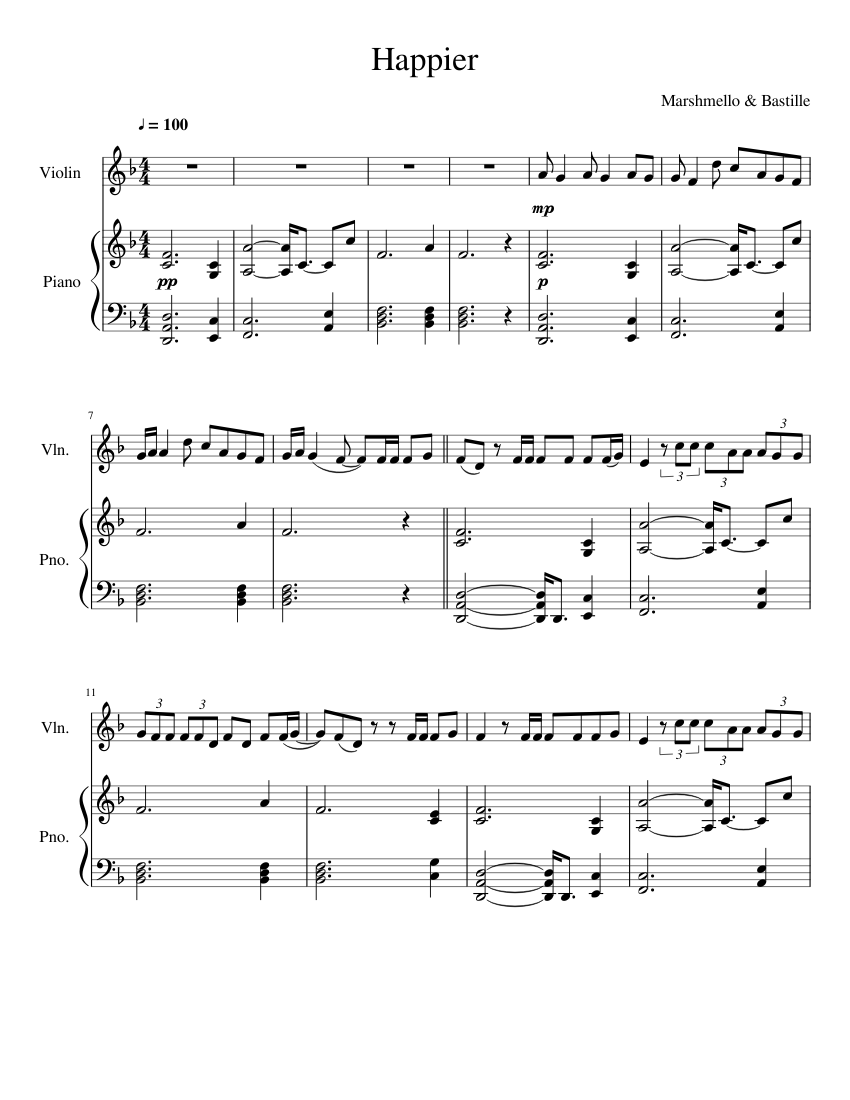 Happier Violin sheet music for Violin, Piano download free in PDF or MIDI