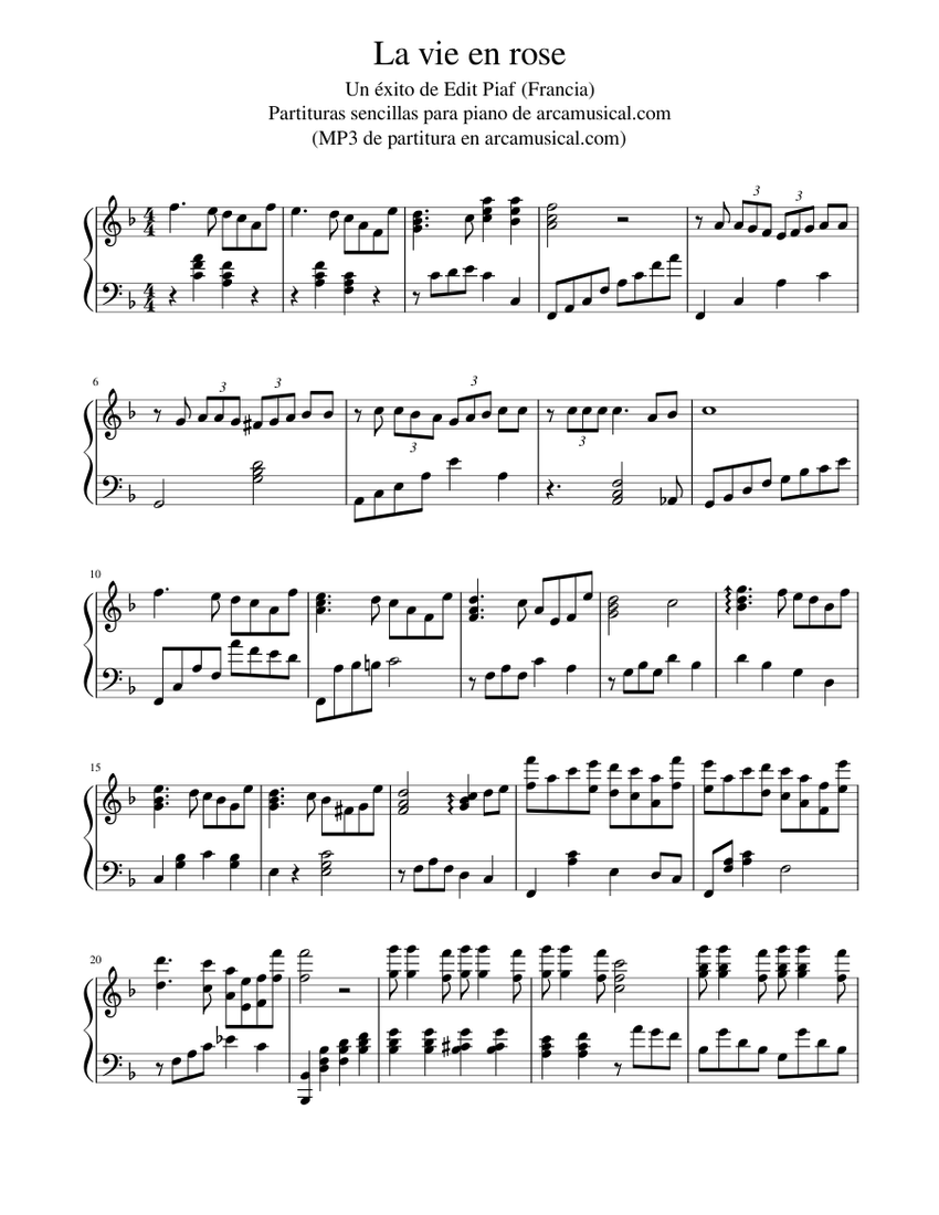 La Vie En La Rose Letra La vie en rose Sheet music for Piano | Download free in PDF or MIDI