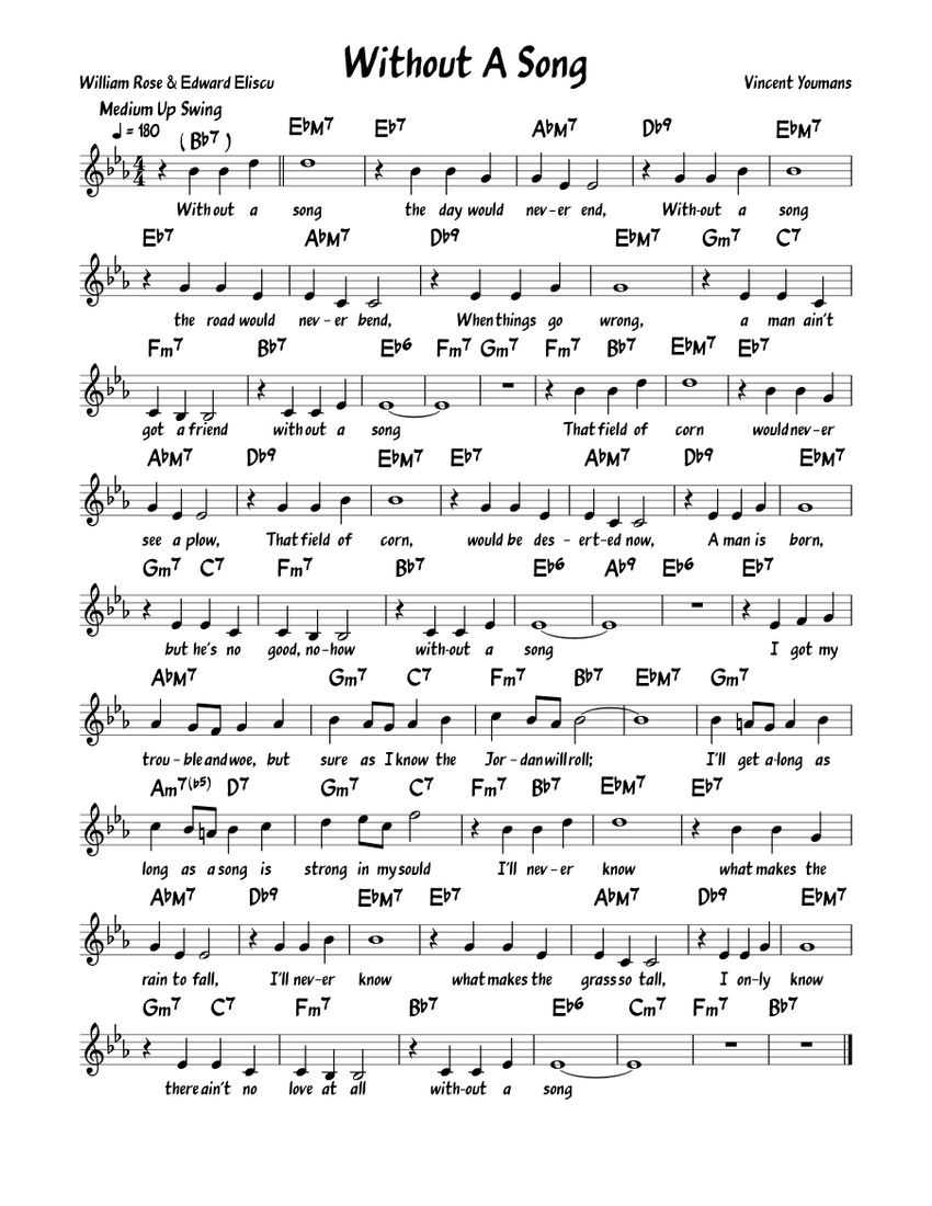 Without A Song Sheet music for Piano Download free in PDF or MIDI