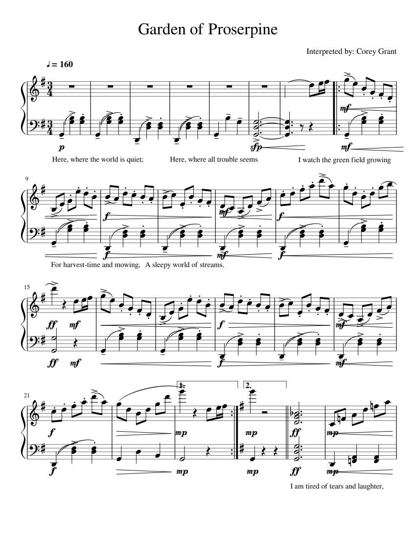 Garden Of Proserpine Sheet Music For Piano Download Free In Pdf