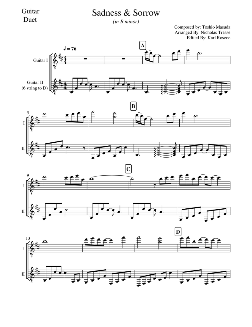 Sadness Sorrow (Naruto Ost) in B Minor Sheet music for Guitar Download free in PDF or MIDI