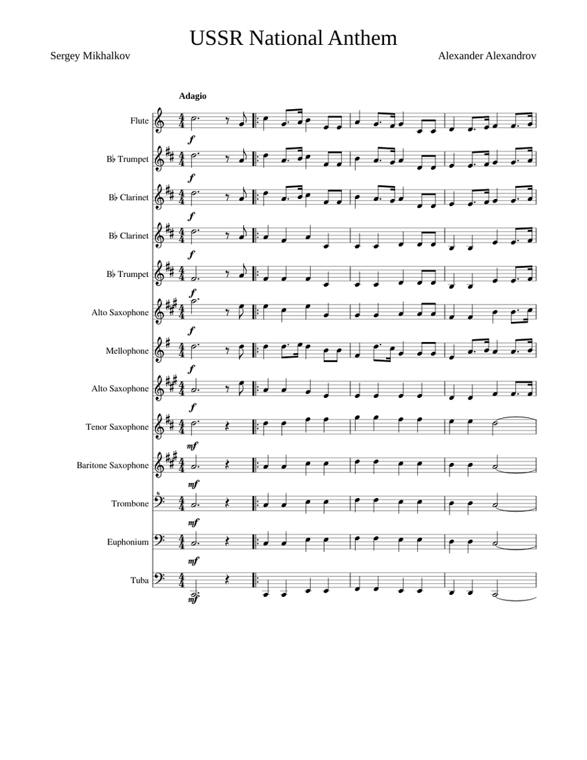 USSR National Anthem Sheet music for Trumpet (In B Flat), Trombone