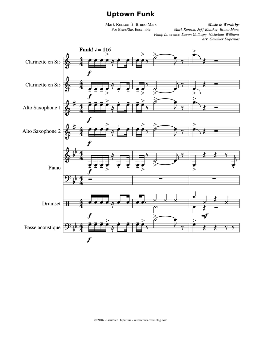 Uptown Funk Sheet music for Piano, Alto Saxophone, Percussion
