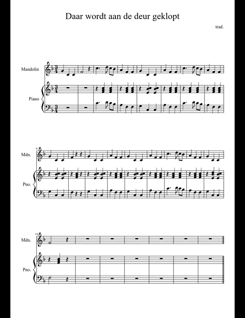 Daar wordt aan de deur geklopt sheet music download free in PDF or MIDI