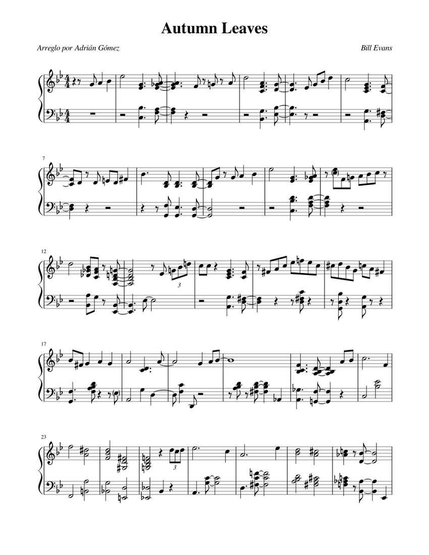 Autumn Leaves Sheet music for Piano | Download free in PDF or MIDI