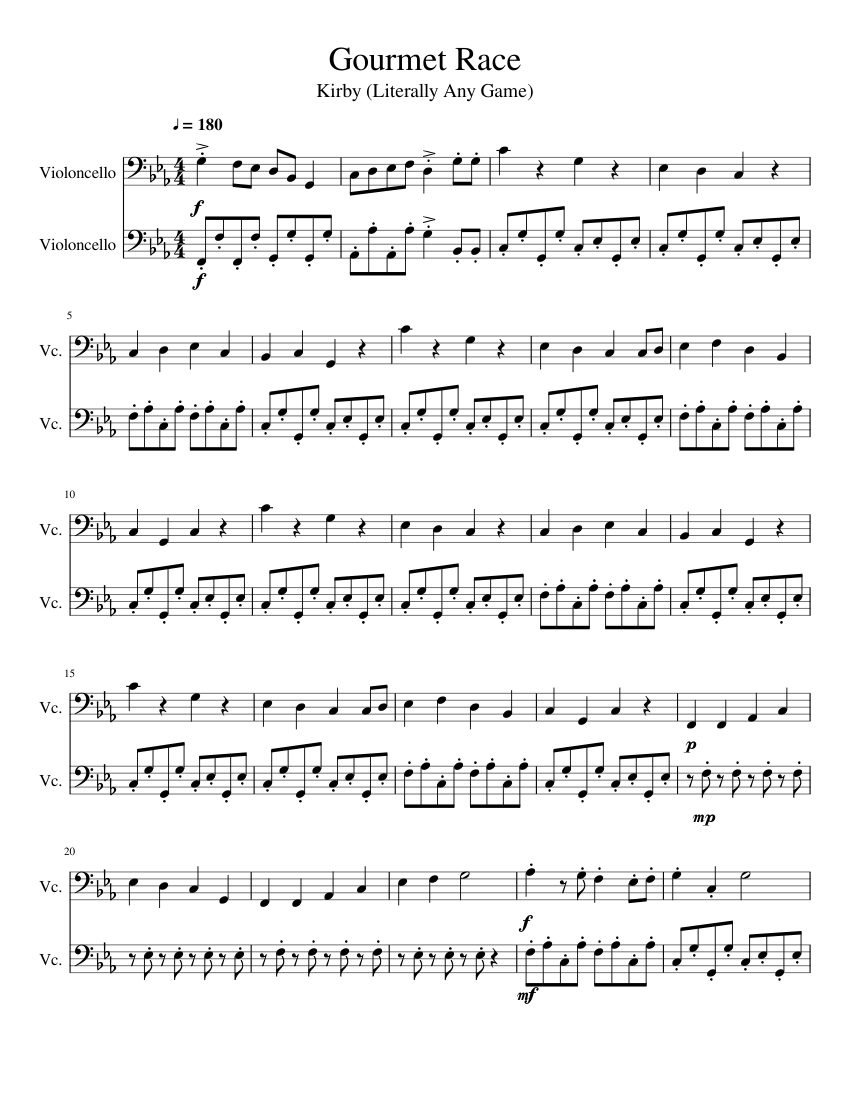 Gourmet Race (Cello Duet) Sheet music for Cello | Download free in PDF ...