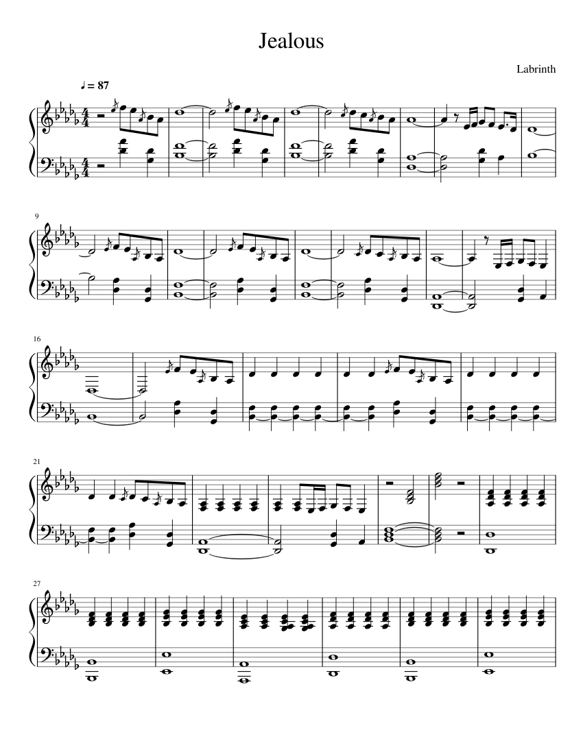 Jealous - Labrinth (piano accompaniment) sheet music for Piano download